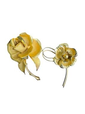 Vintage Gold Tone Floral Rose and Blossom Brooch Pin Bundle